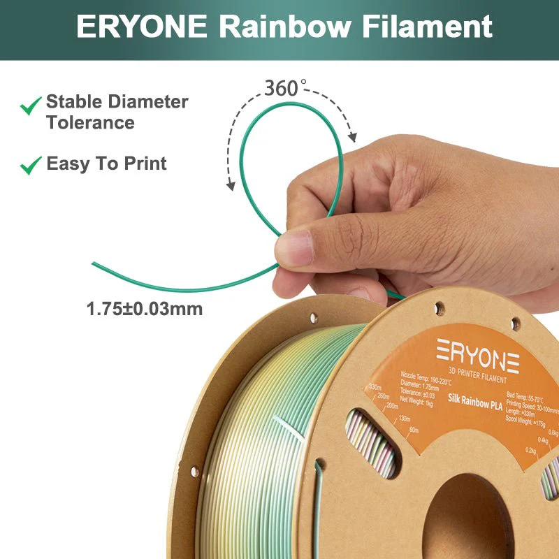 PLA Classical Rainbow Filament - 1.75mm±0.03mm (1kg) - Image 5