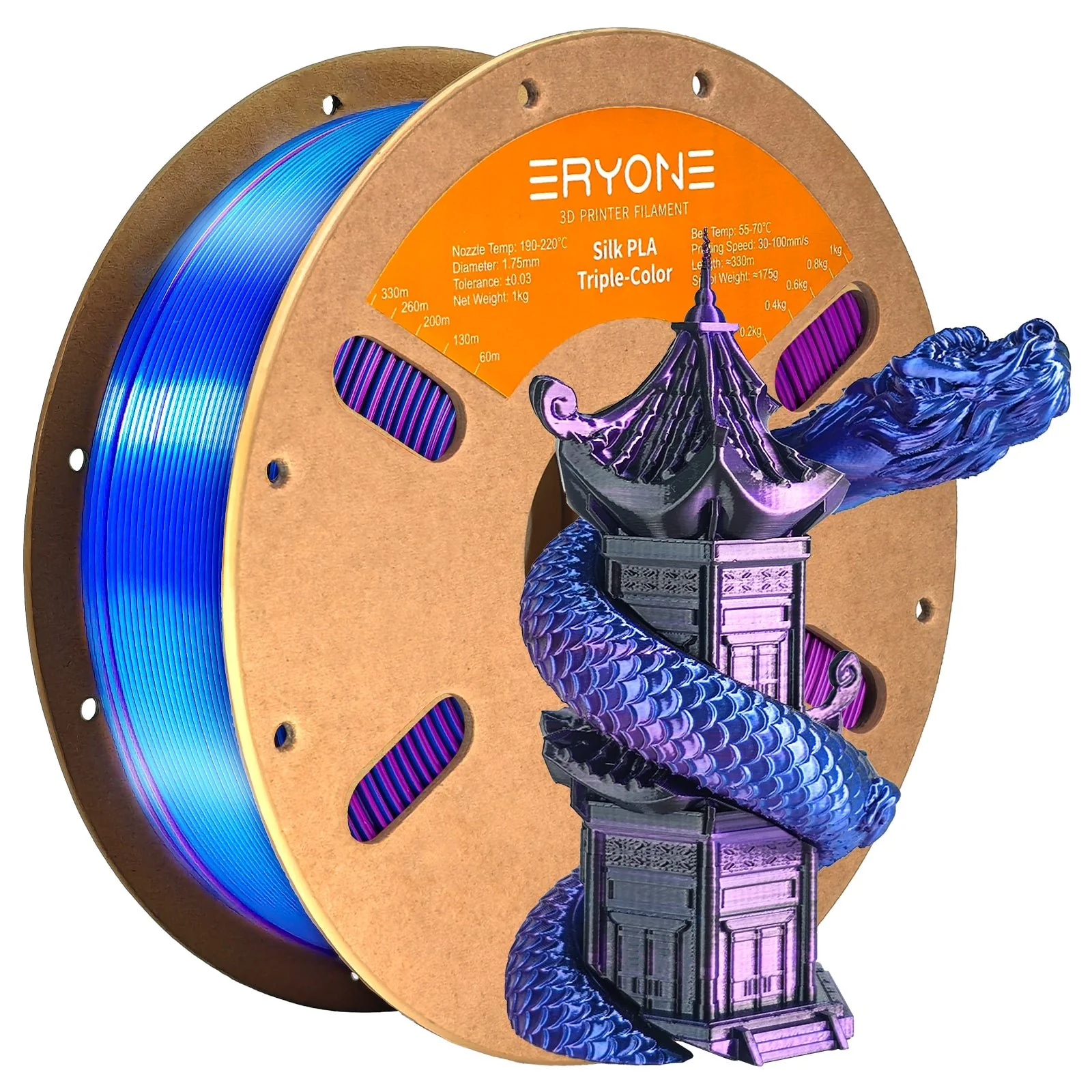 PLA Silk Triple-Color Filament - 1.75mm±0.03mm (1kg) - Image 3